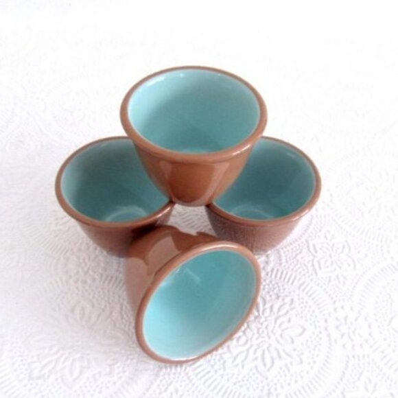 Set of 3 Chateau Buffet Custard Cups Cinnamon & Turquoise Vintage Mid-Century - Picture 1 of 3